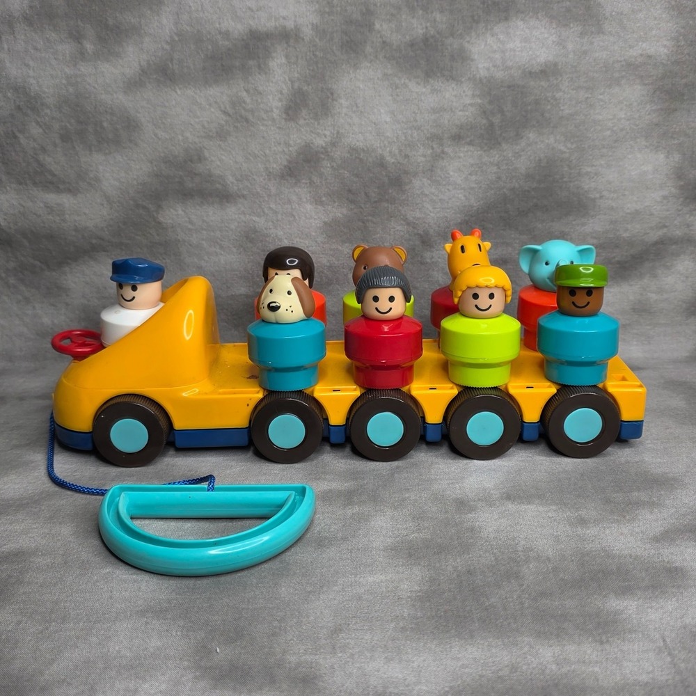 Battat Pull Along School Bus Toddler Toy 9 Moving Spinning Figures